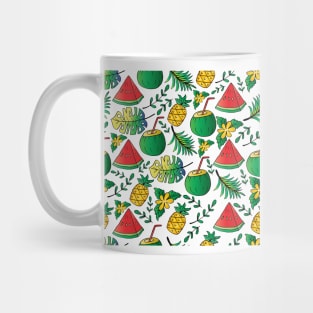 Seamless pattern with pineapple, watermelon and coconut slice. Mug